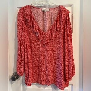 White & Red little hearts long sleeves blouse